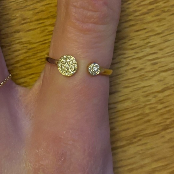 14KT GOLD DOUBLE DIAMOND DISK CUFF RING - Picture 2 of 4